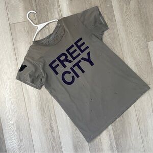 Free City Tshirt neighborhood graphic distressed crew womens Grey (small) shabby